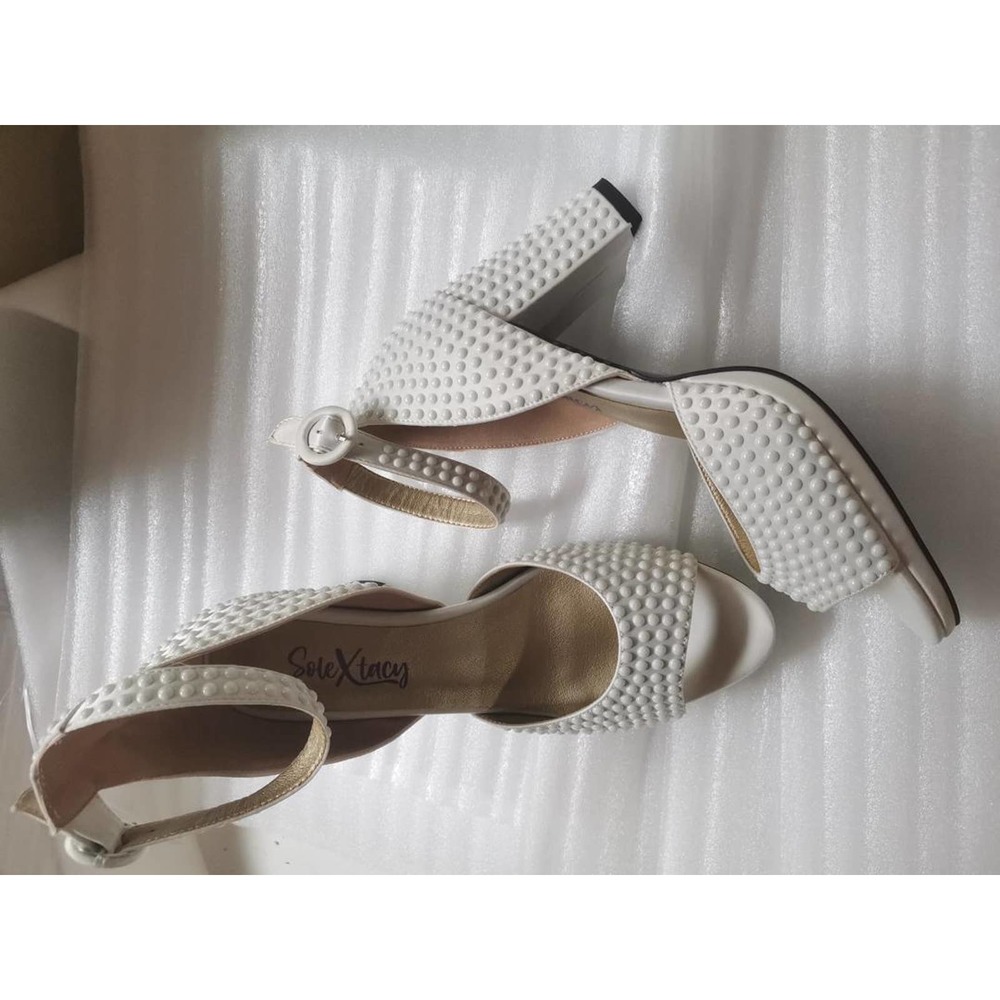 JAYA Women's Pearl Studded Block Heel Sandal Shoes